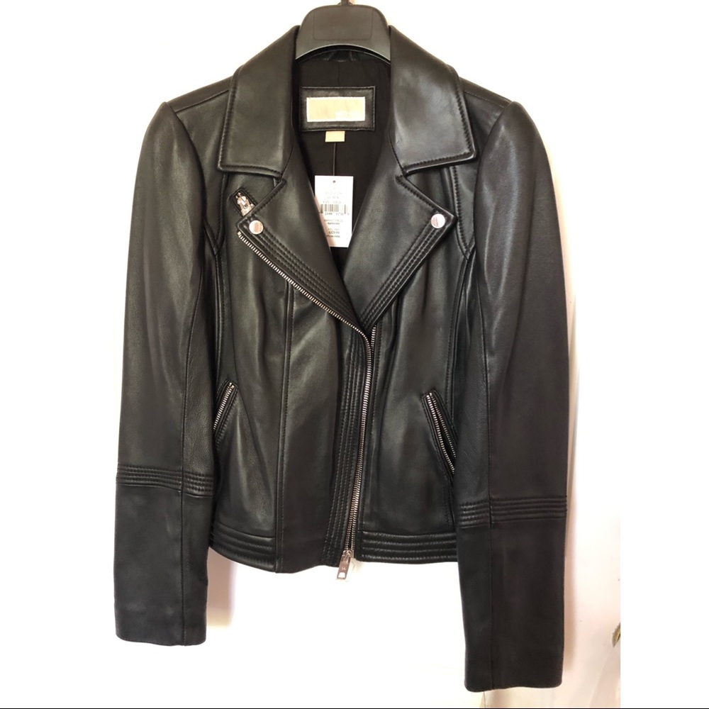 MICHAEL MICHAEL KORS Leather Moto Jacket Style M62345T83 Black Size M